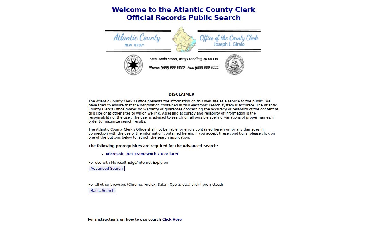 Galloway residents directory Atlantic County Clerk deed index search