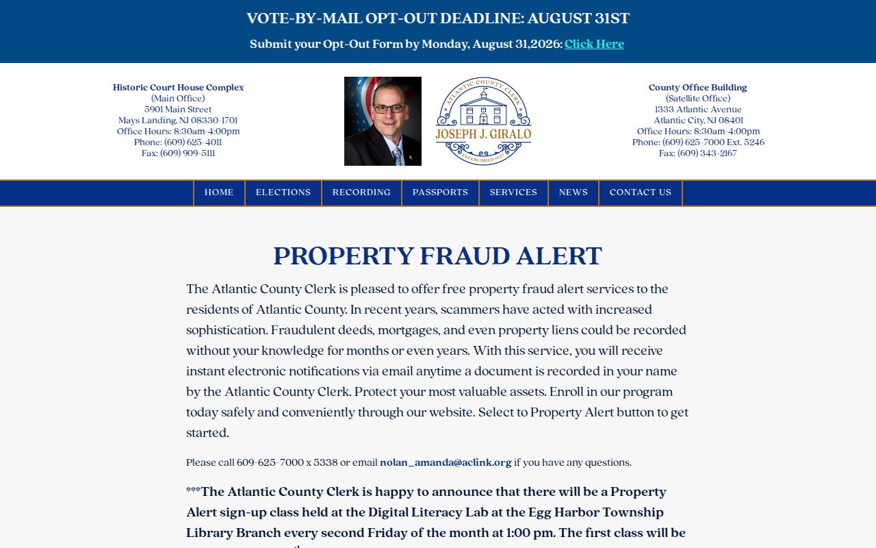 Galloway residents directory Atlantic County property fraud alert