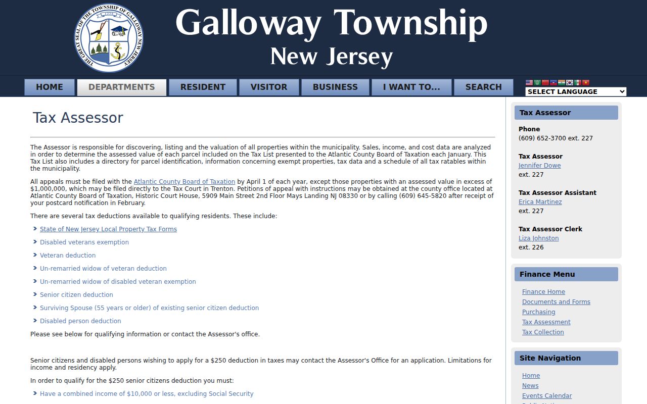 Galloway residents directory tax assessor property information